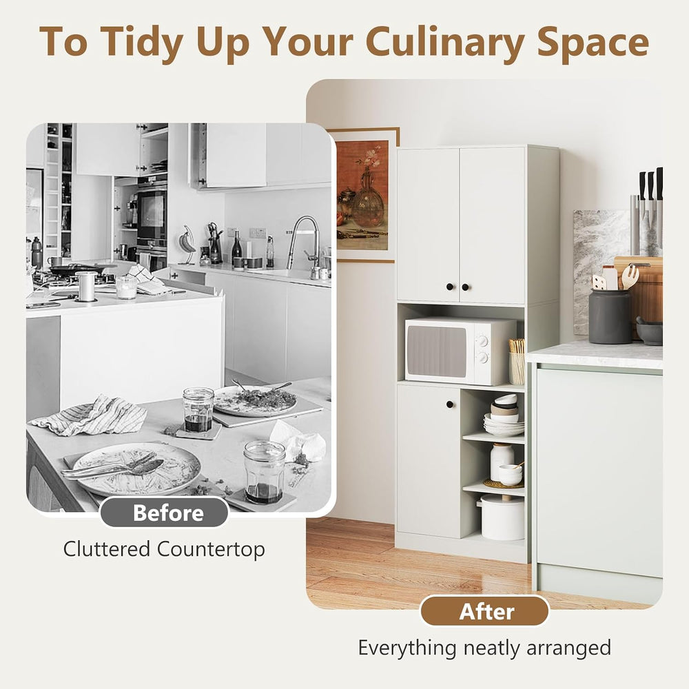 TANGZON Tall Kitchen Cupboard, 3-door Storage Cabinet with Countertop, Open S...