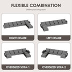 Homall 232" Modular Sectional Sofa, Oversized Sofa Couch with Reversible Ottoman, DIY Combination Chenille Deep 6-Seat Cloud Couch for Living Room, Apartment (Light Grey, Oversized Sofa)