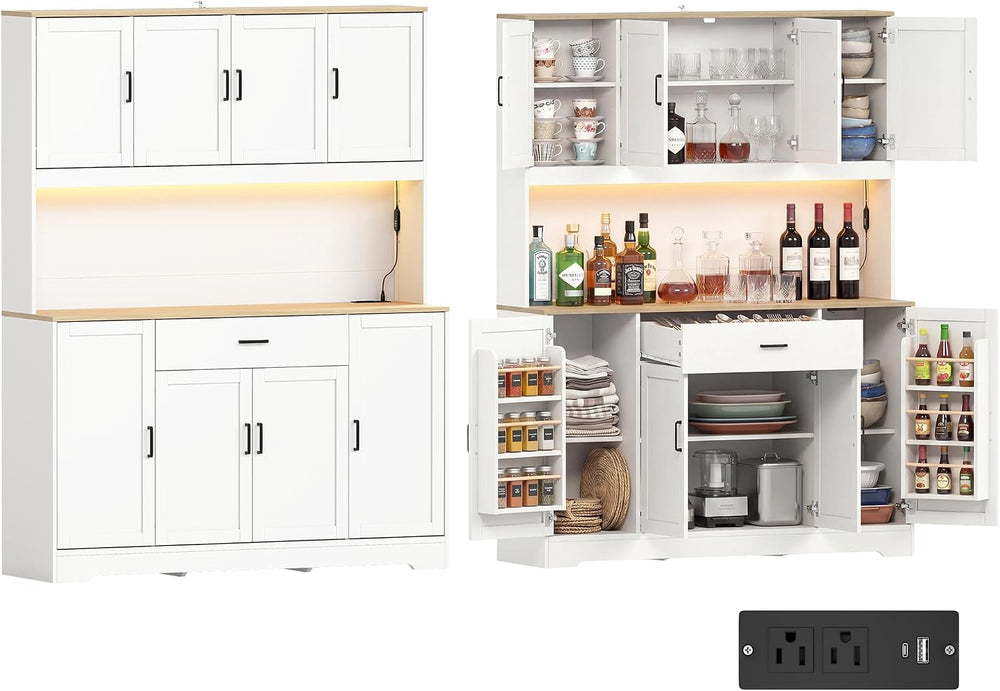 FUQARHY 71" Kitchen Pantry Storage Cabinet, Tall Kitchen Hutch with Char...