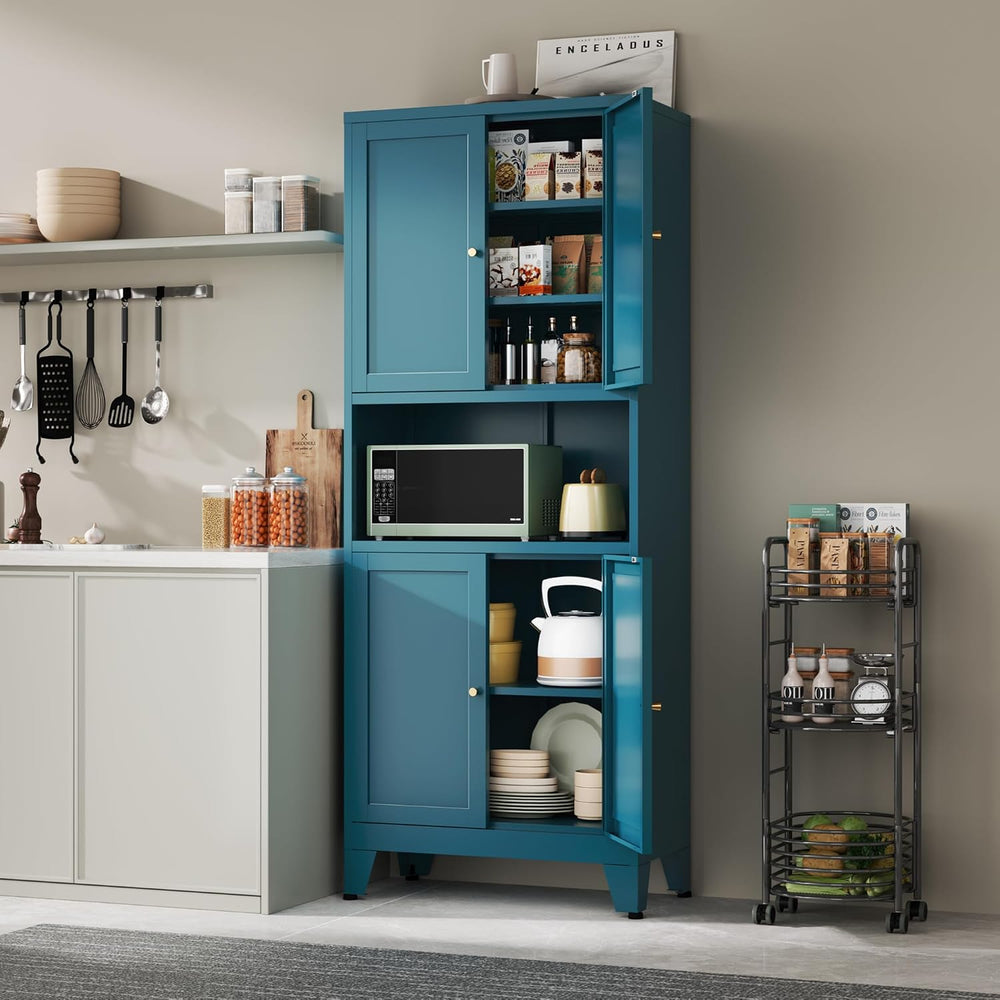YAUWOH 69" Tall Metal Pantry Cabinet with Microwave Shelf, 4 Doors &...