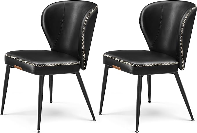 VASAGLE EKHO Collection - Dining Chairs Set of 2, Upholstered Kitchen Chairs, Comfortable Seat, Synthetic Leather with Stitching, Mid-Century Modern, Easy Assembly, Living Room Lounge, Ink Black