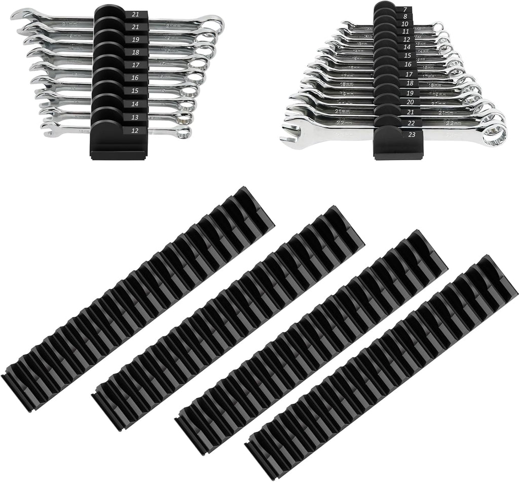 80 pcs Modular Wrench Organizers for Tool Drawers - Wrench Rack with Metric & SAE Labels, Perfect Tool Storage Holder. Gift for father, brother and boyfriend (No Magnet, Black)