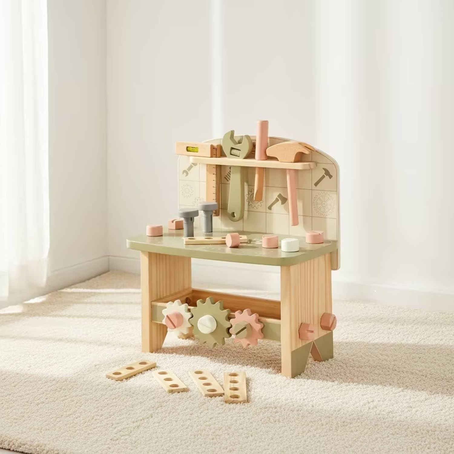 Wooden Toy Workbench Hands-on Wooden Tool Bench Creative Children's Tool Bench for Preschoolers