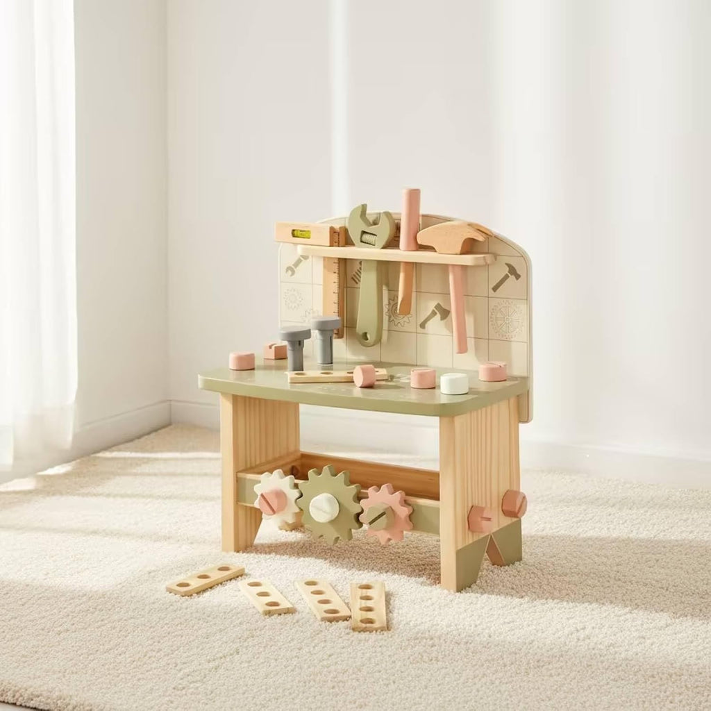 Wooden Toy Workbench Hands-on Wooden Tool Bench Compact Children's Tool Bench for Preschool