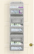 Simple Houseware 5 Clear Window Pocket Over Closet Door Storage Hanging Organizer for Bedroom, Bathroom, Pantry, Geometric Gray
