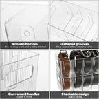 3 Pack Acrylic Belt Organizer - with Adjustable 4 Compartments & Stackable Design, Clear Storage for Closet and Drawer Organization, Display Case Pantry Cabinet Organizers for Ties,Socks,Underwear