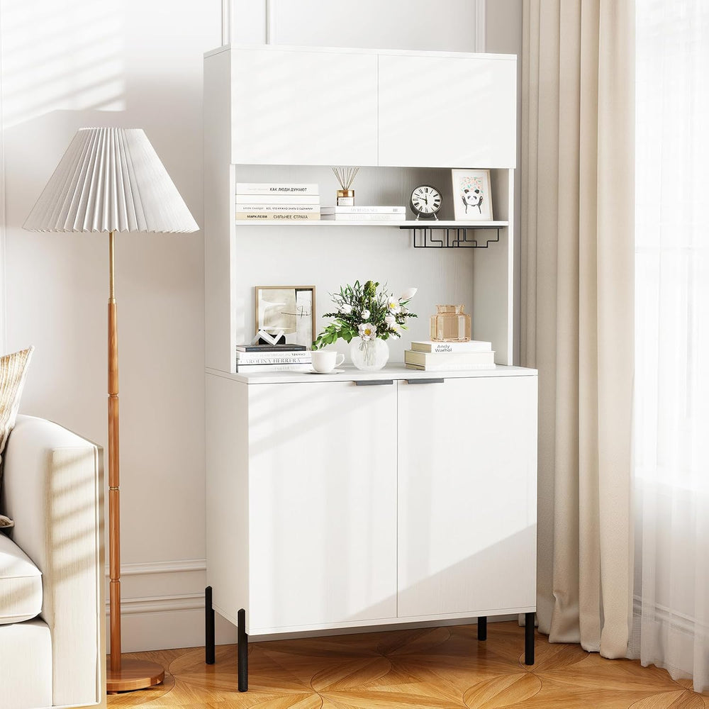LOKO 64.5” Tall Kitchen Pantry Cabinet, Buffet Sideboard with Charging Statio...