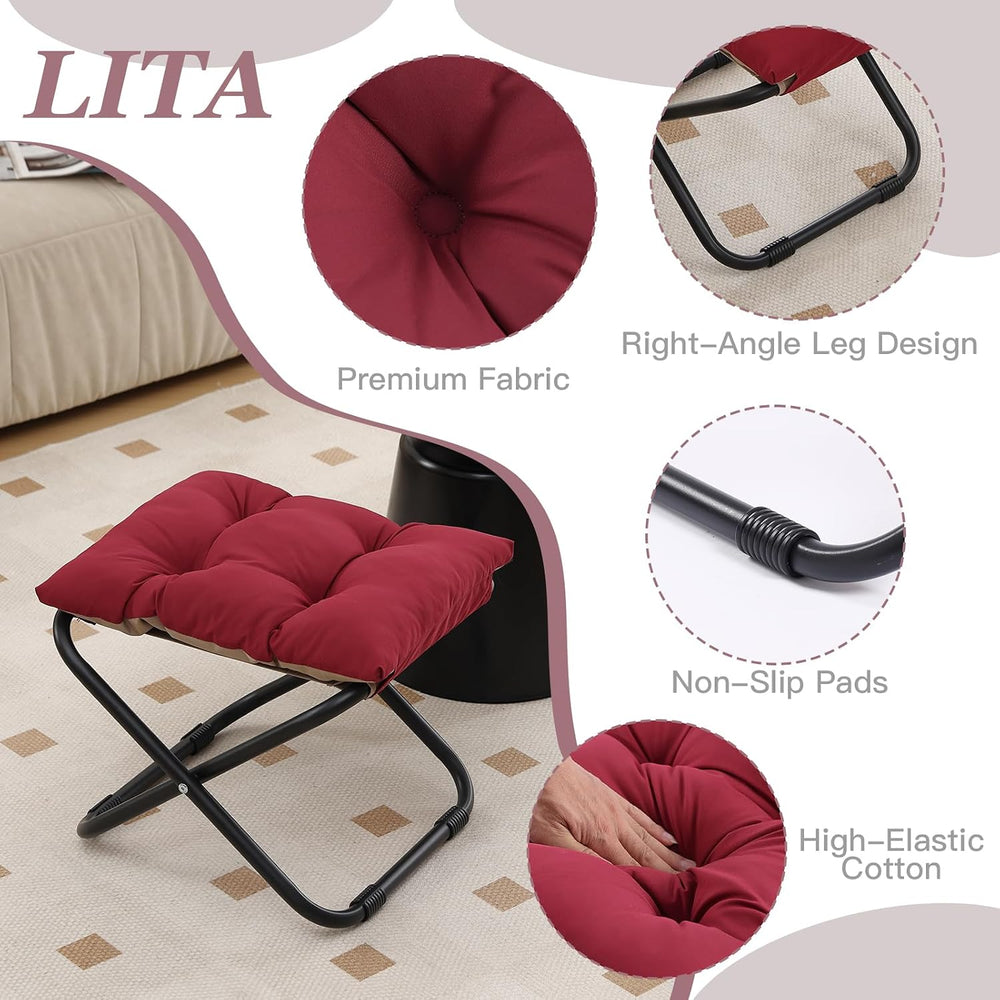 LITA Folding Footrest Stool, Portable Ottoman Foot Rest, Upholstered Small Fo...