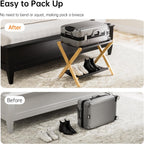 HITNET Luggage Rack 2 Pack, Folding Suitcase Stand for Guest Room, Bamboo Luggage Holder with Storage Shelf for Hotel Bedroom, Natural