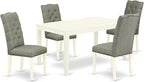 East West Furniture CAEL5-LWH-07 5 Piece Dining Table Set for 4 Includes a Rectangle Kitchen Table and 4 Gray Linen Fabric Upholstered Parson Chairs, 36x60 Inch, Linen White