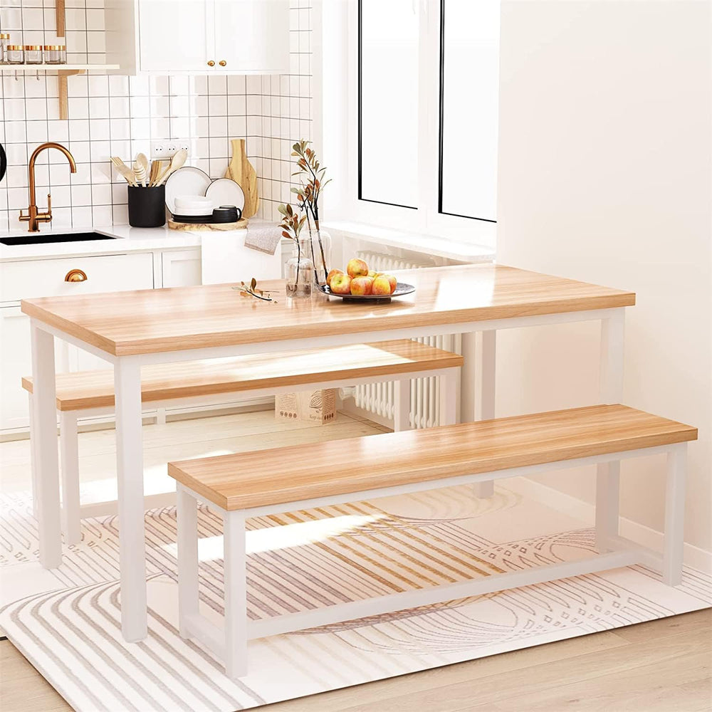 Dining Room Table Set with 2 Benches, Farmhouse Dining Table Set for 4-6, Woo...
