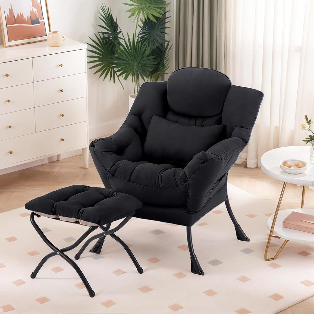 Furlide Lazy Chair with Ottoman, Comfy Fabric Accent Lounge Arm Chair with Lu...