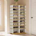 SYNCVIBE Shoe Rack Organizer for Closet Entryway Foldable Sneaker Storage Shoe, Collapsible Shoe Cabinet, Stackable Shoe Storage Cabinet with Lids for Living Room (9 Tiers -36 Pairs White Gold)