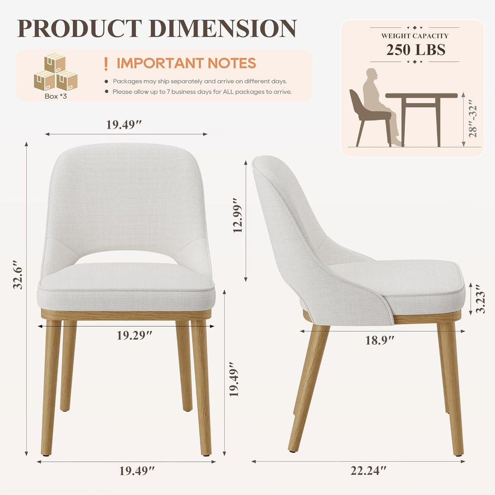 Modern Upholstered Dining Chairs Set of 6, Open Back with Solid Wood Legs, Er...