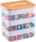 Organizers Storage Box for lego: Plastic Stackable Storage Case with Building Blocks Lids, Containers with Carrying Handle and Adjustable Grid Organizers,3Layer Orange
