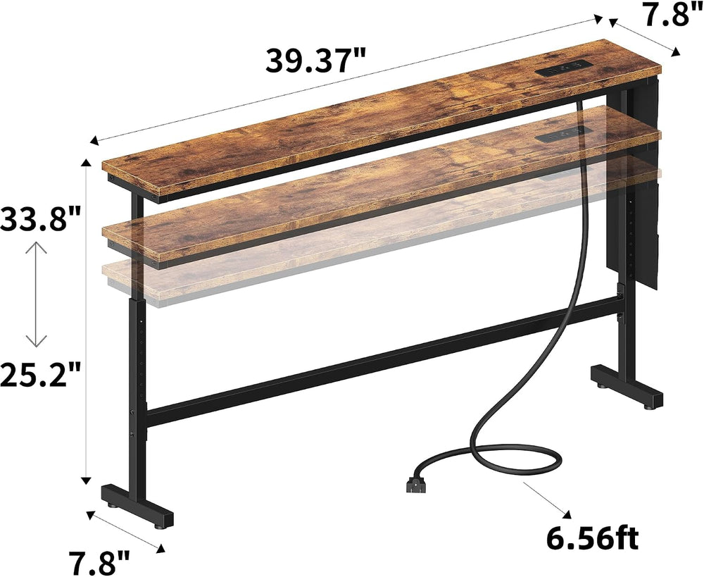 39.3"x7.9" Adjusts Height Sofa Table for Behind Couch 1 Power Outle...