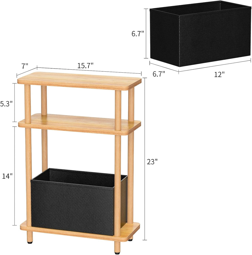 THUMEYE Narrow Side Table with Fabric Basket, 7" Wide, 3 Tier Skinny End...