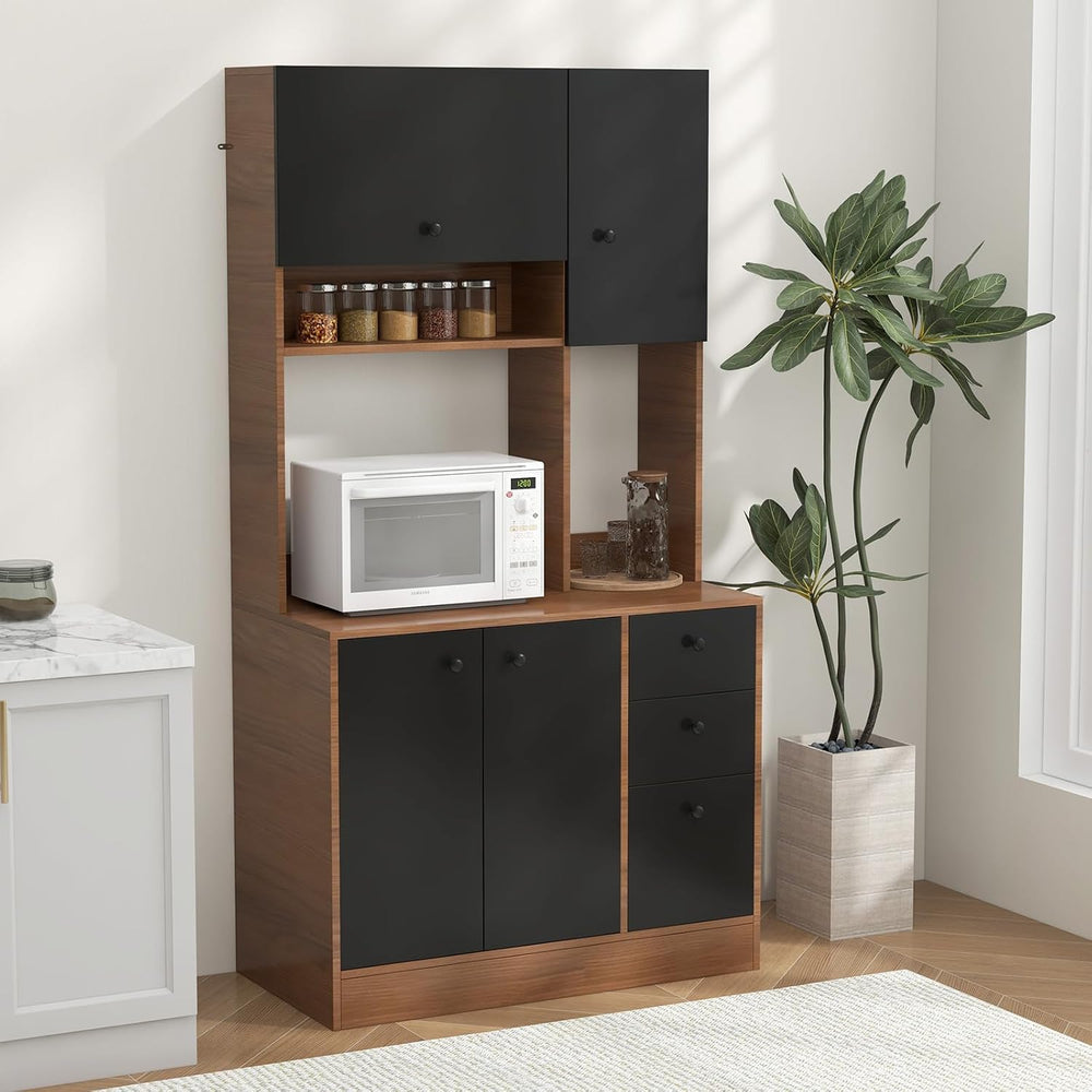 71" Large Kitchen Pantry Cabinet with Microwave Shelf, Wooden Tall Pantr...