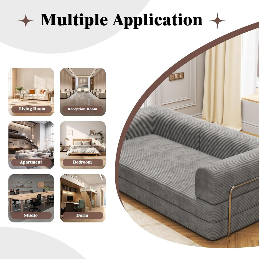 79" 5-in-1 Convertible Sleeper Sofa Bed, No Assembly Corduroy Modular Fu...