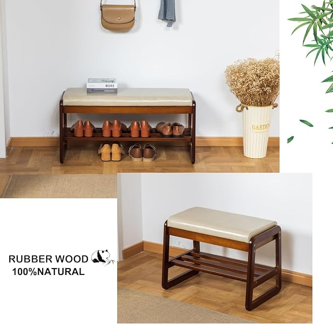 latifolia Solid Wood Bench, Entryway Shoe Bench with Cushion, Flip-Open Stora...