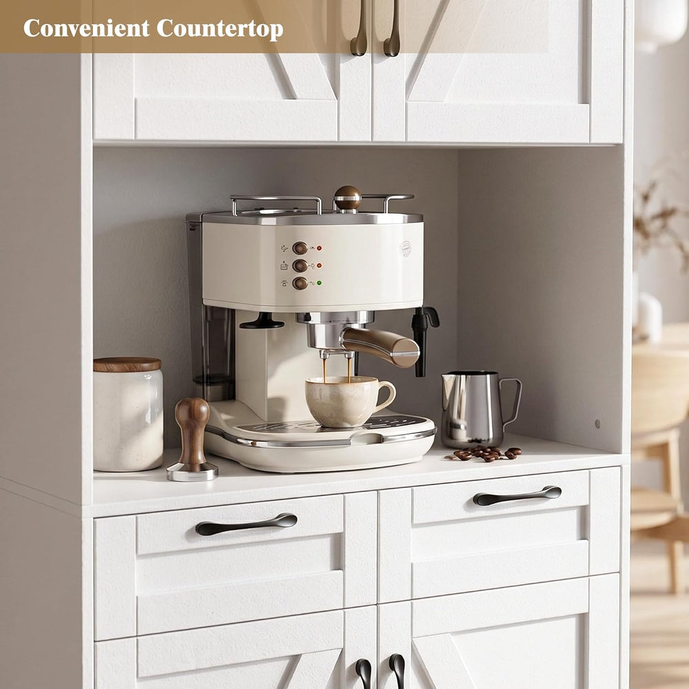 Tall Kitchen Pantry Cabinet with 2 Drawers, White Hutch Cabinet with Storage,...