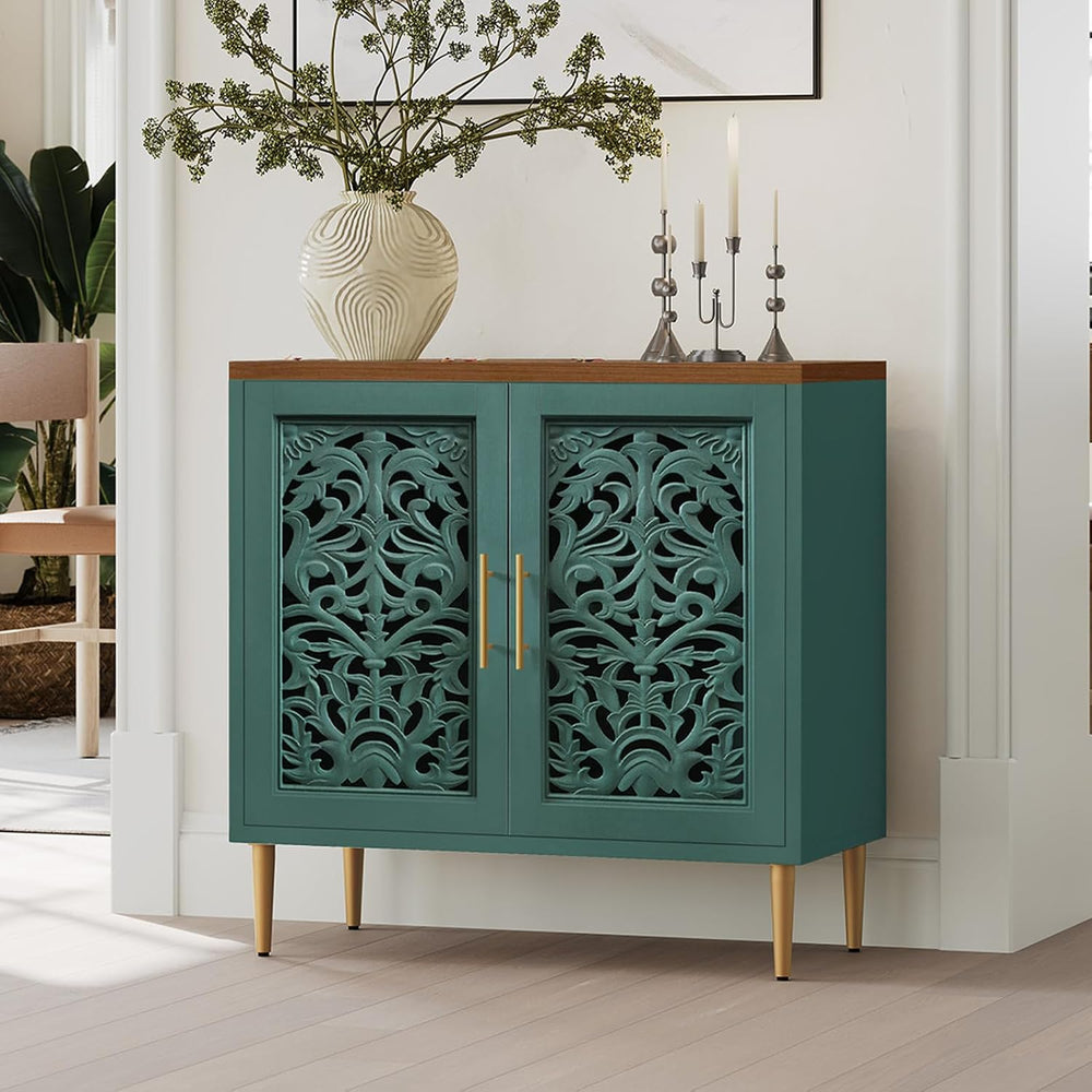 ARTPOWER Vintage Hollow Carving Accent Cabinet with 2 Doors for Living Room