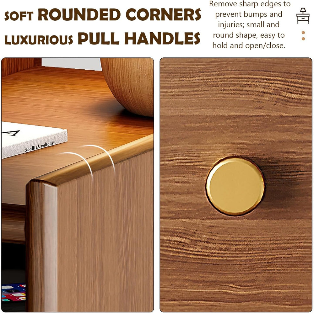YUNMUARY-Walnut Nightstand,Narrow Side Table with 2 Drawer,Fluted Bedside Tab...