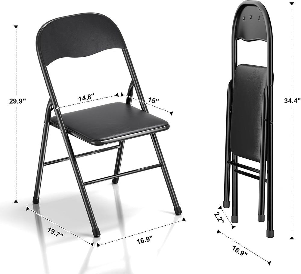 VECELO Folding Chairs Set for Office, Indoor Outdoor, Black