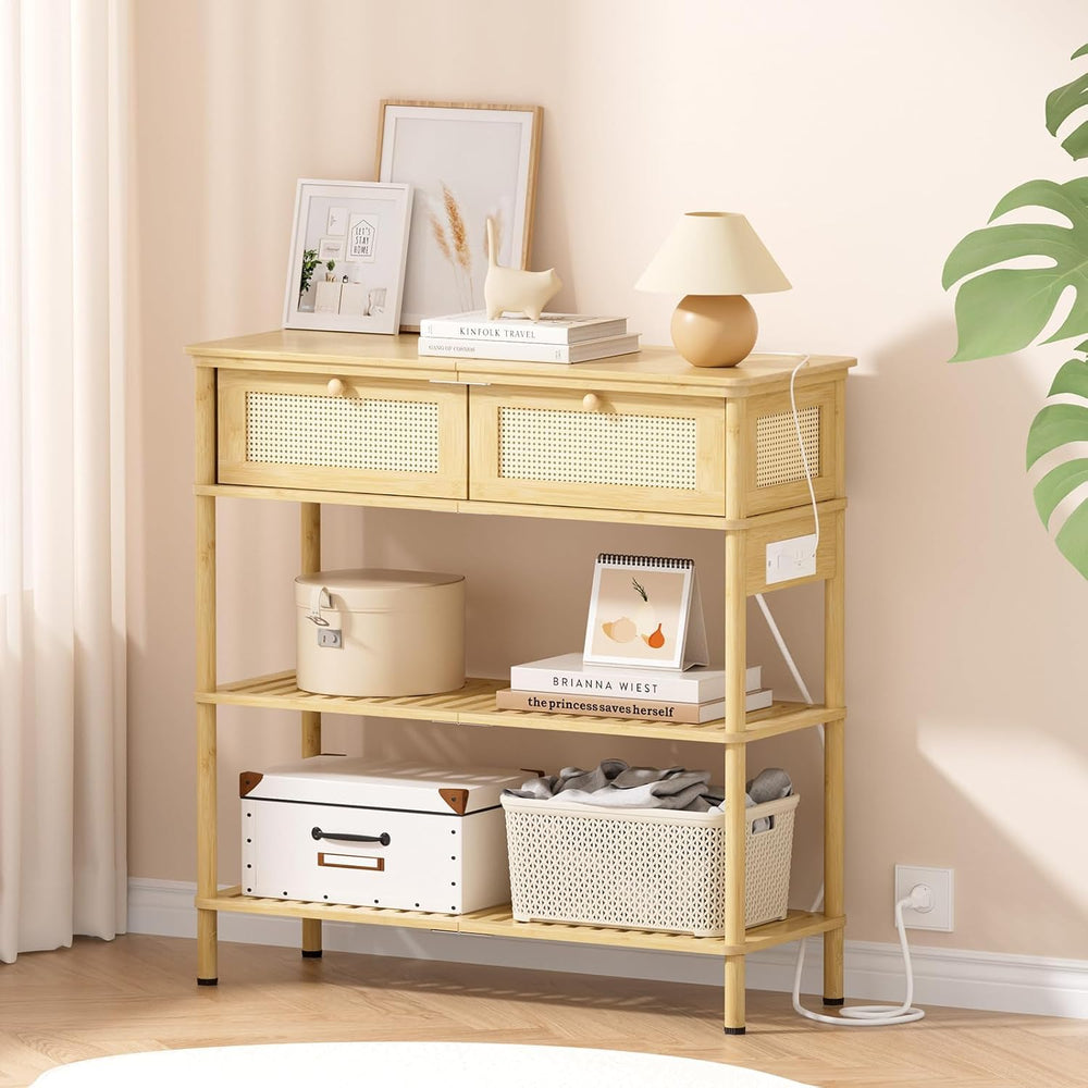 Entryway Table Sofa Console Table, Bamboo Small Entry Way Table with Drawers ...