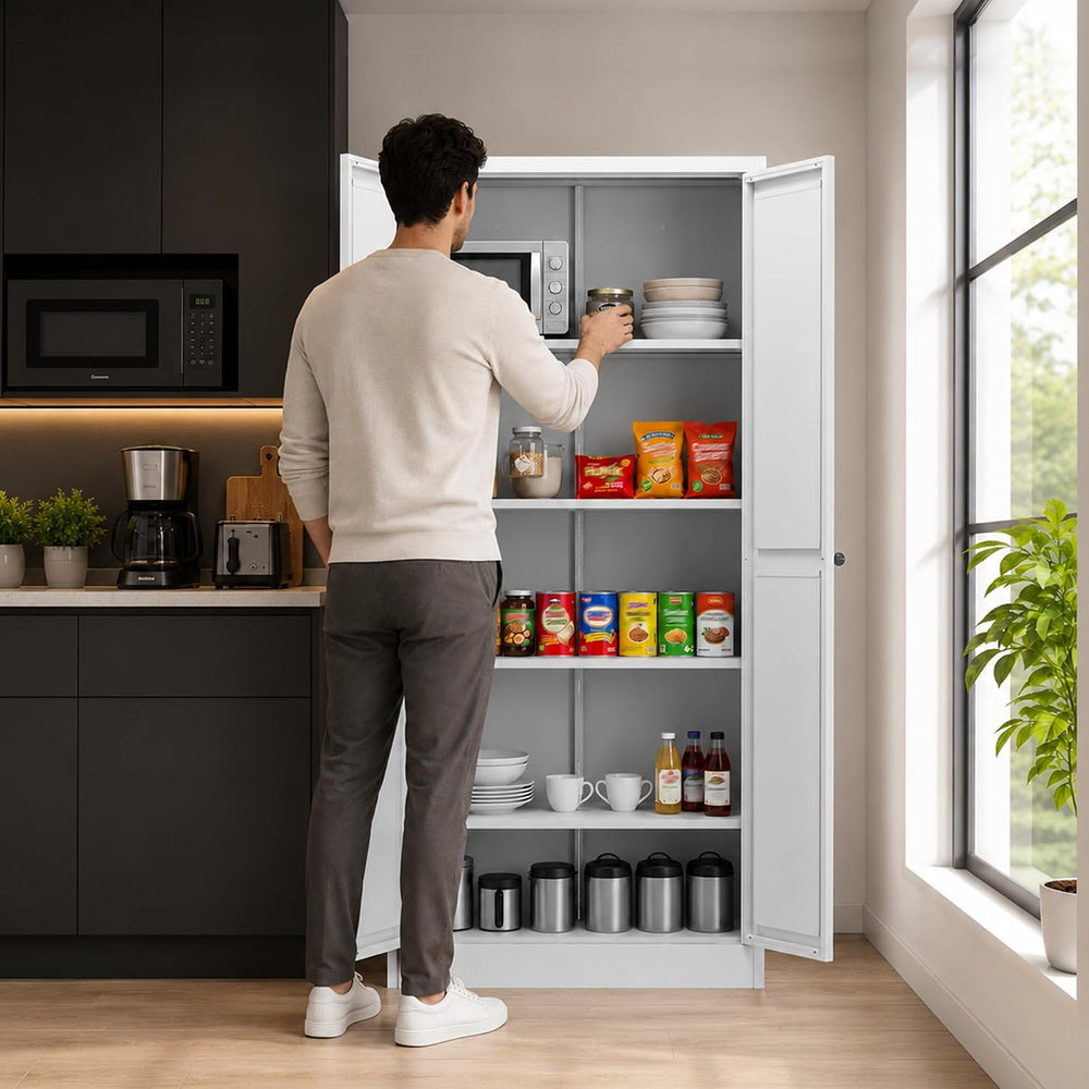 Metal Pantry Cabinet, Kitchen Pantry Storage Cabinets | with Doors and 4 Shel...