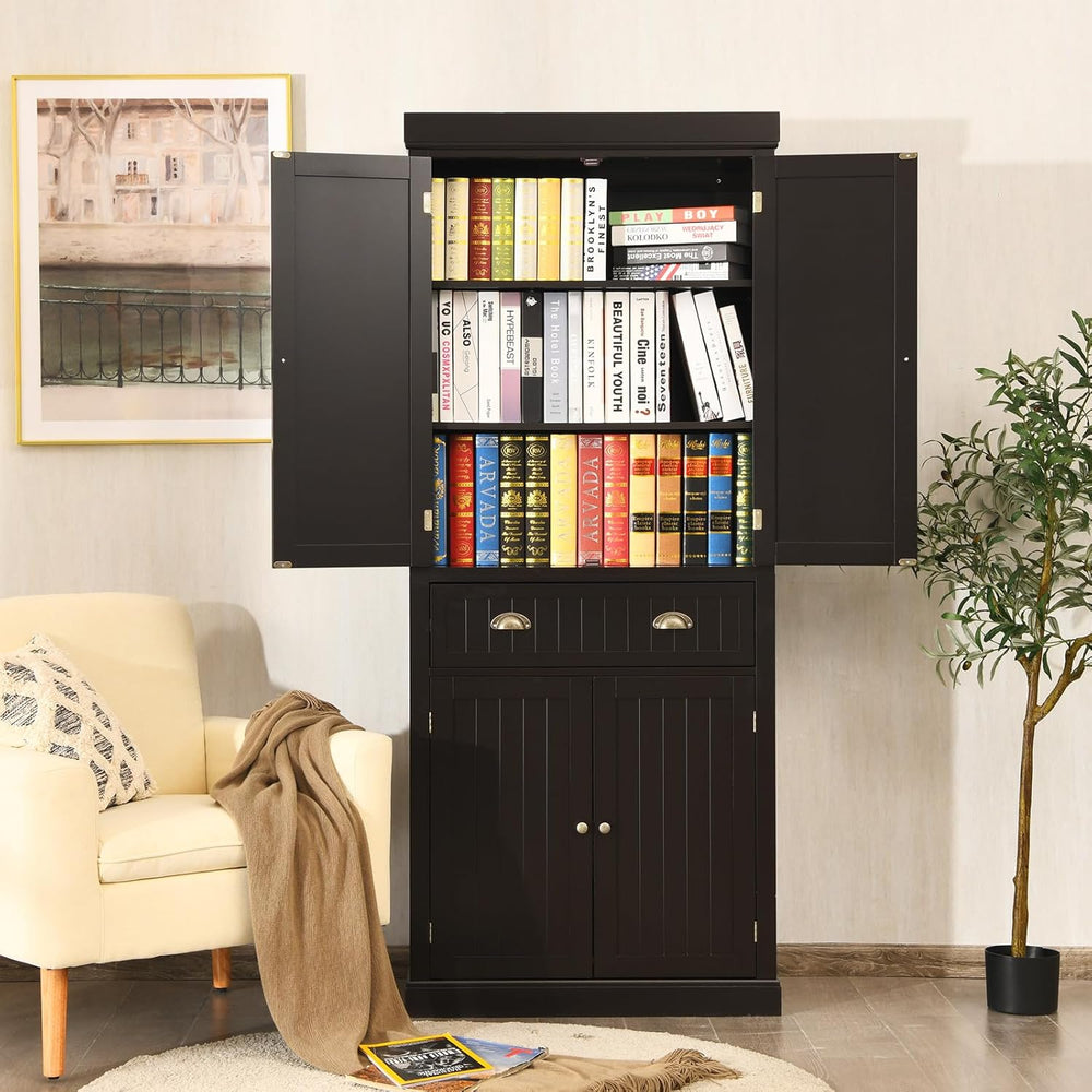 72" Kitchen Pantry Cabinet, Kitchen Cupboard with 2 Double-Doors Cabinet...