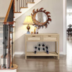 SICOTAS Rattan Console Table for Entryway - Boho Entryway Table with Storage and Drawers, Small Entry Tables for Hallway Behind Couch Table Sofa Table