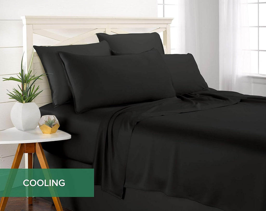 Queen Pillowcases by Pure Bamboo, Genuine 100% Organic Viscose Derived from Bamboo, Luxuriously Soft & Cooling, Double Stitching, Envelope Closure (2 Queen Pillowcases, Black)