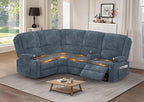 Manual Reclining Sectional Sofa Set, 4 Seats Soft Fabric Recliner Corner Sectional Couch, Family-Sized L-Shaped Recliner Couch with USB Charging, Thickened Padding, Sturdy Frame, Blue
