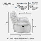 Lexicon Manual Glider Recliner Chair, Corduroy Manual Tab Pull Reclining Chair with Pillow Top Arms, Plush Cushions, Cozy Theater-Style Accent for Living Room/Bedroom, Easy Assembly, Gray