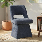 VKNOW Upholstered Swivel Dining Chairs, Modern Dining Room Chairs with Open Back, Chenille Fabric Kitchen Chairs for Dining Room, Living Room, Bedroom, Vanity, Blue(1 Pack)