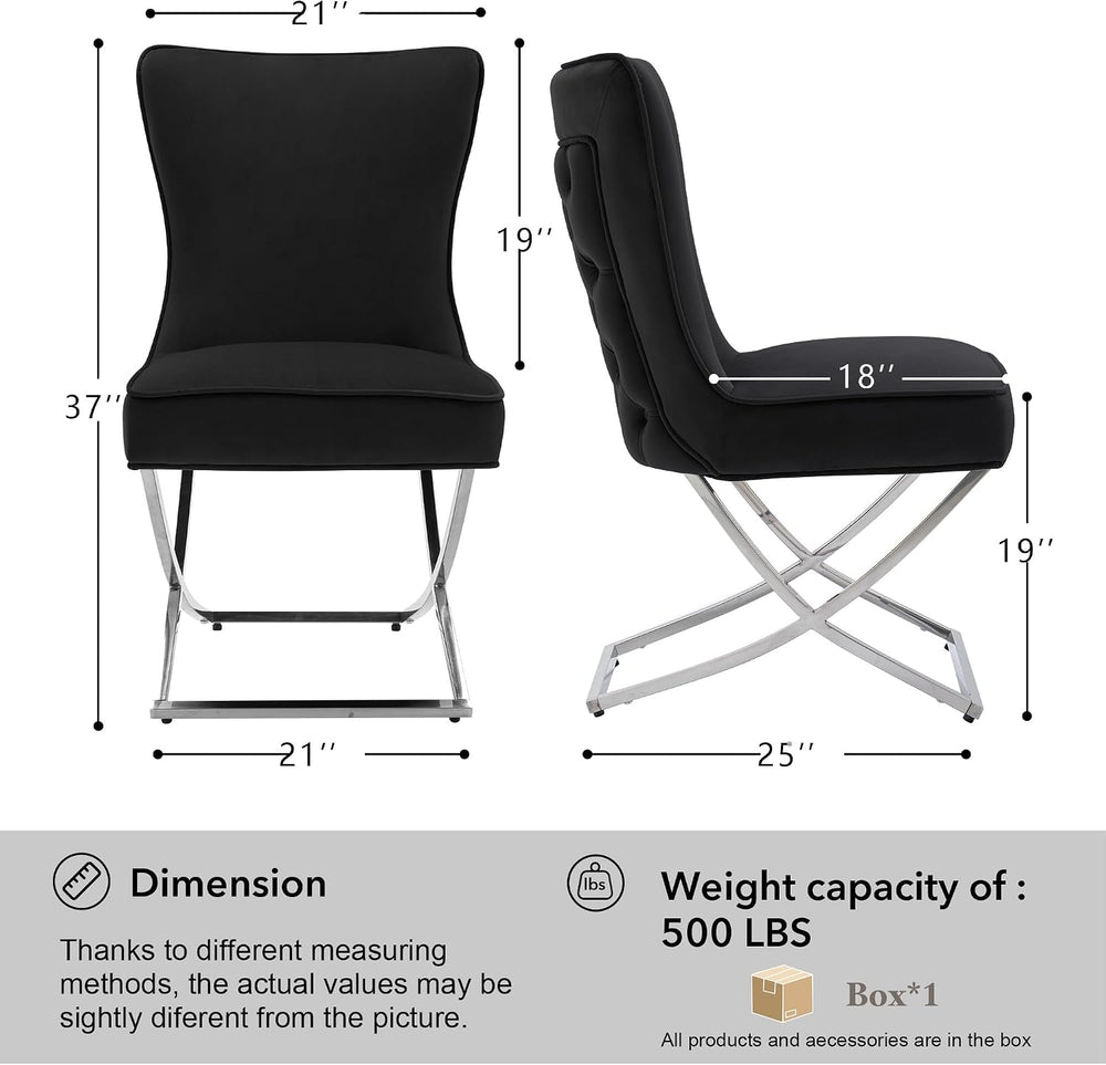LOULENS Velvet Dining Chairs Set of 2, Sliver Metal X-Legs, Black | Elegance,...