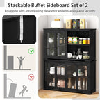 Costzon Sideboard Buffet Cabinet of 2, Wooden Kitchen Storage Cabinet with Adjustable Shelf, Sliding Glass Doors, Accent Coffee Bar Cabinet Console Table for Living Room, Dining Room, Hallway