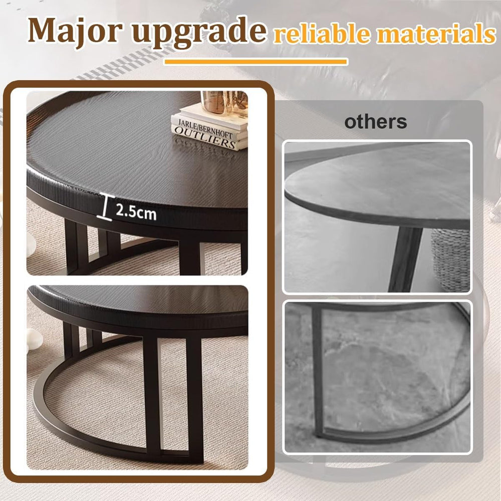 Modern Round Nesting Coffee Tables for Living Room, 2-Piece Set with Wood Top...