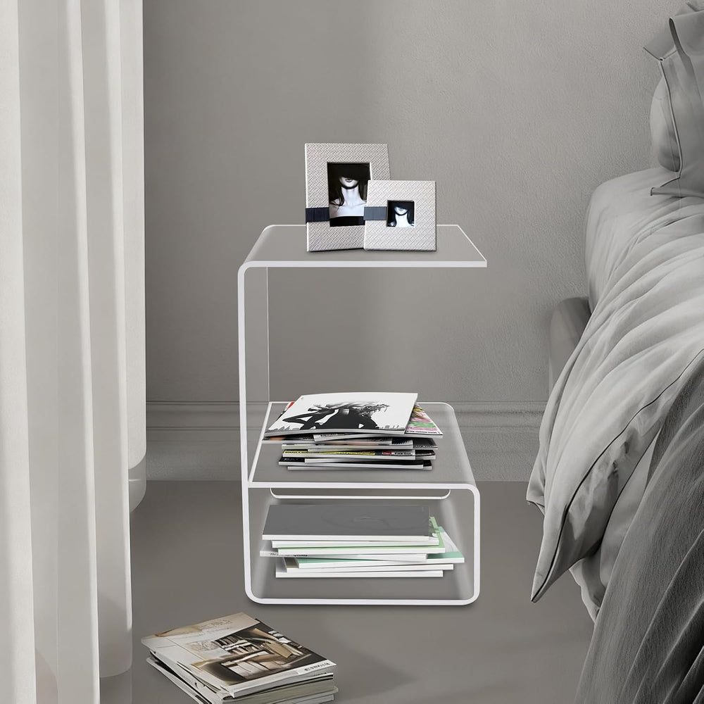 Modern Acrylic Side Table, 3-Tier End Table for Small Spaces, Clear Bedside T...