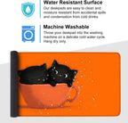 Large Cute Black Cat Mouse Pad, Extended Desk Mat with Non-Slip Base – 35.43 x 15.75 in – Cartoon Kittens in Orange Cup Design, Stitched Edges, Waterproof Gaming Keyboard Pad for Office & Home