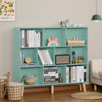LEYAOYAO 10 Cube Bookshelf,3 Tier Modern Wide Bookcase with Legs,Mid-Century Wood Bookshelves Storage,Mint-Green Large Book Case,Freestanding Organizer Display Shelf for Bedroom,Living Room,Office