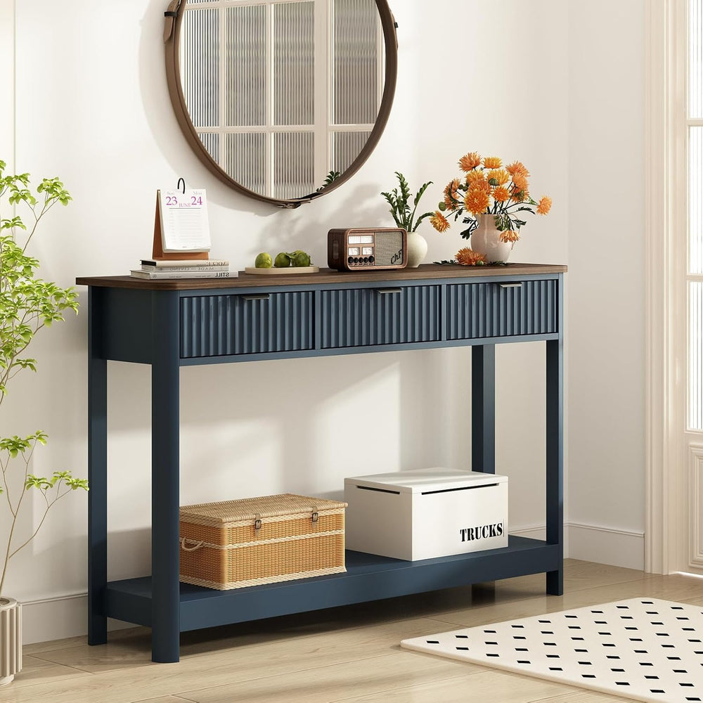 RUSTOWN Fluted Wood Console Table with 3 Drawers, 47.2" Modern Farmhouse...