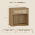 SICOTAS Night Stand 26" Wide Large Nightstands with Drawer & Shelf Storage Rattan Bedside Table Boho End Table Tall Bed Side Tables Night Stands for Bedroom Living Room Sofa Office Dorm, Amber Oak