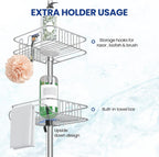 SEIRIONE Rustproof Shower Caddy Corner and Shower Organizer Corner for Bathroom,Corner Shower Caddy Tension Pole with 4 Adjustable Baskets for Shower Accessories, 34 to 116 Inch Height, Silver