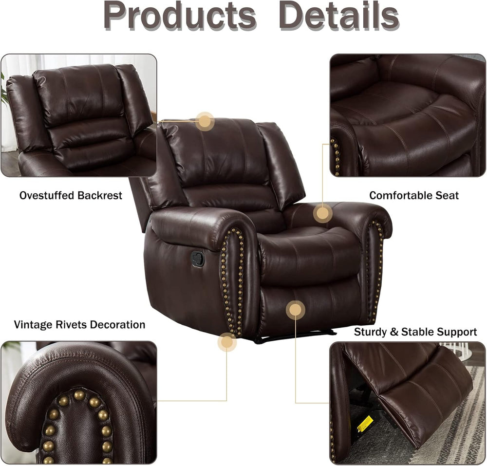CANMOV Leather Recliner Chair, Classic and Traditional Manual Recliner Chair ...