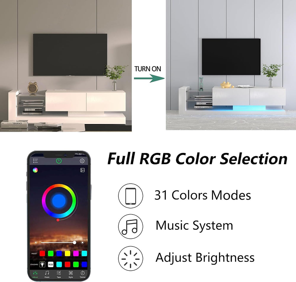 BAMACAR White TV Stand - Long Entertainment Center for 70-80 Inch TVs with St...