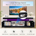 Verano Garden 63" LED TV Stand for 75 Inch TV, High Gloss Entertainment Center with 2 Storage Cabinets and Open Shelf, Modern TV Media Console with Power Outlet & Light for Living Room, Bedroom, Black