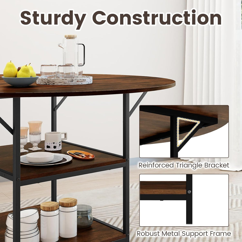 GOFLAME Round Dining Table for 4-6 People, 47” Kitchen Table with 2-Tier Stor...