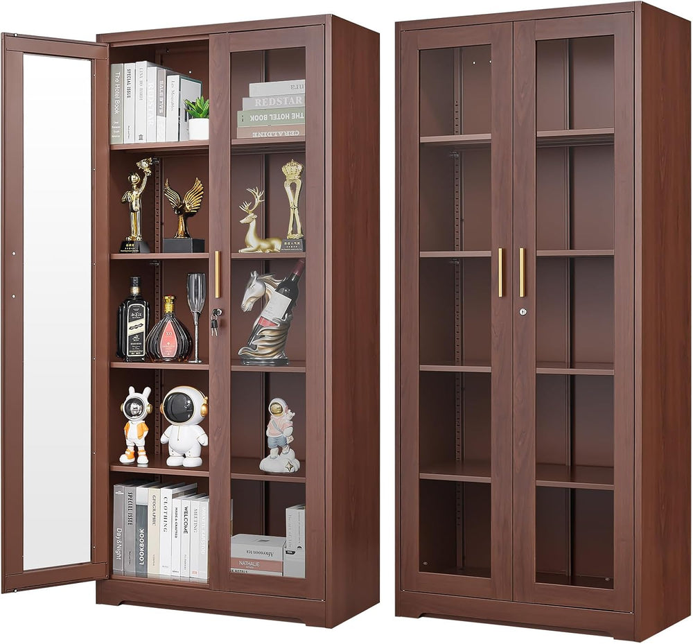 Polup Glass Display Cabinet, Display Case with Glass Doors and Shelves, Metal...